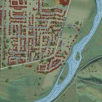 Second close-up of the map of Woodland, Washington print showing more streets and buildings