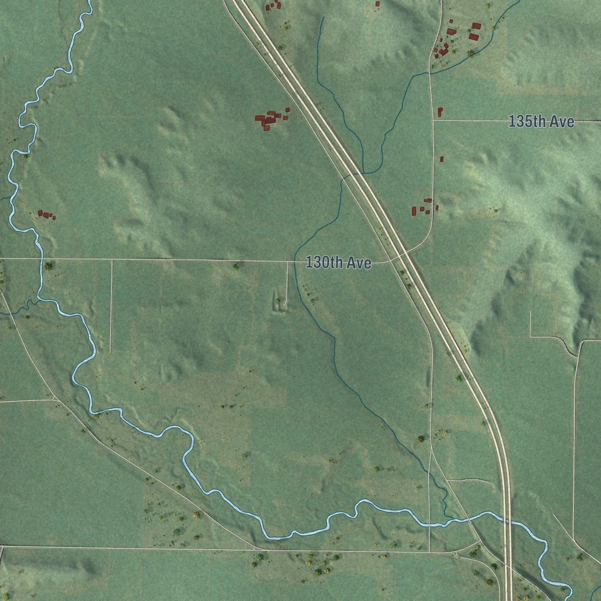 Second close-up of the map of Woodmohr, Wisconsin print showing more streets and buildings