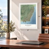 Woodmont, Connecticut map, 18 x 24 inch print in a white frame in a home office