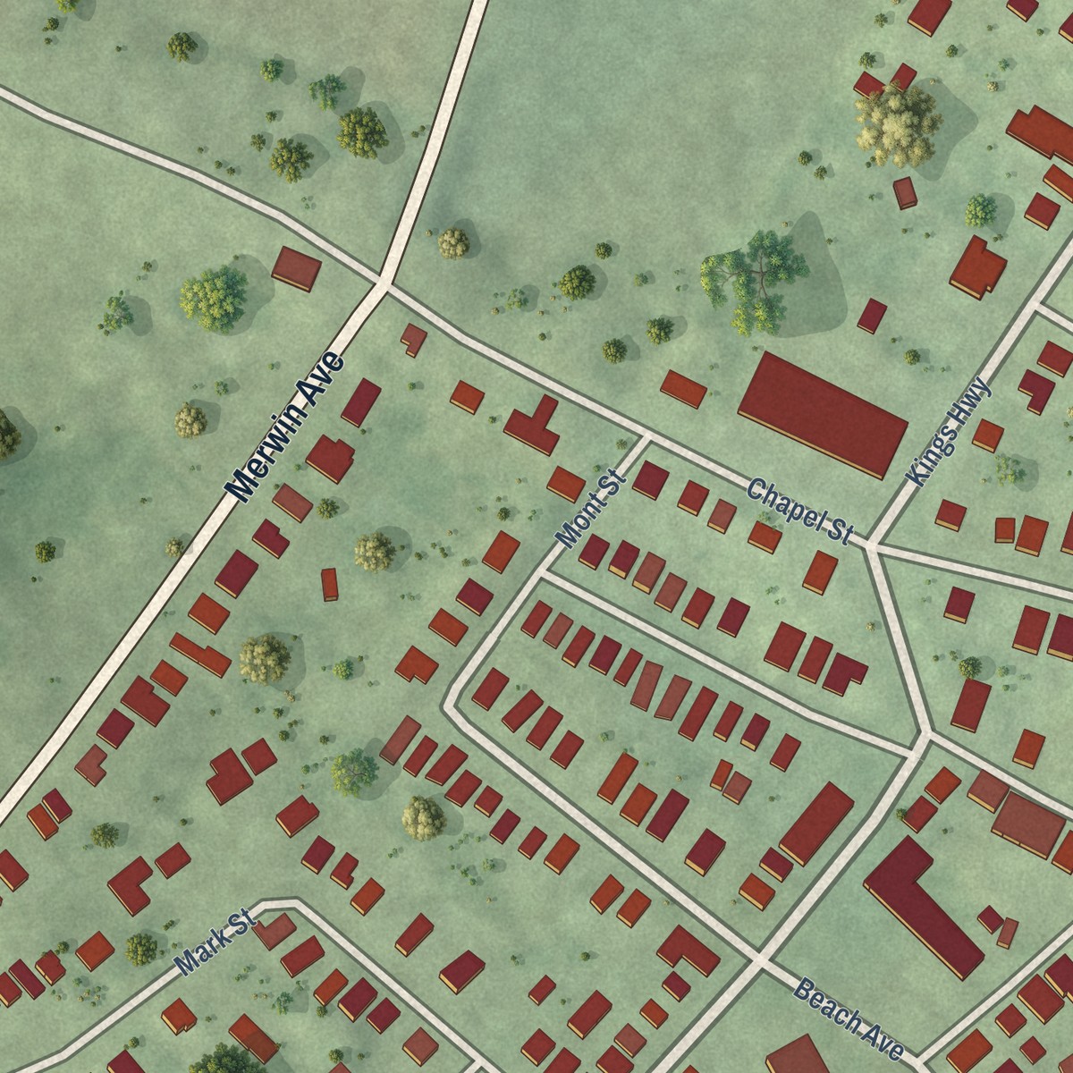 Second close-up of the map of Woodmont, Connecticut print showing more streets and buildings