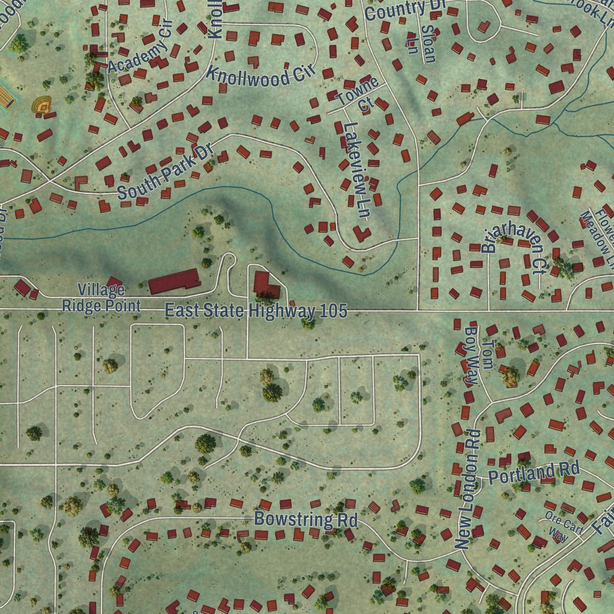 Second close-up of the map of Woodmoor, Colorado print showing more streets and buildings