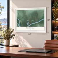 Woodsdale, Ohio map, 18 x 24 inch print in a white frame in a home office