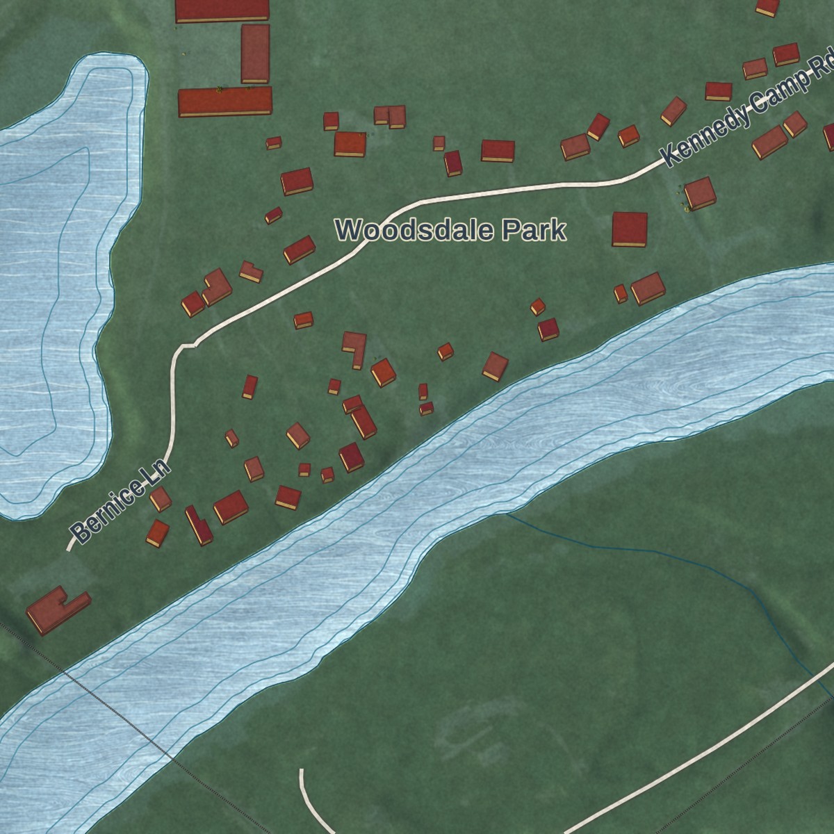 Second close-up of the map of Woodsdale, Ohio print showing more streets and buildings