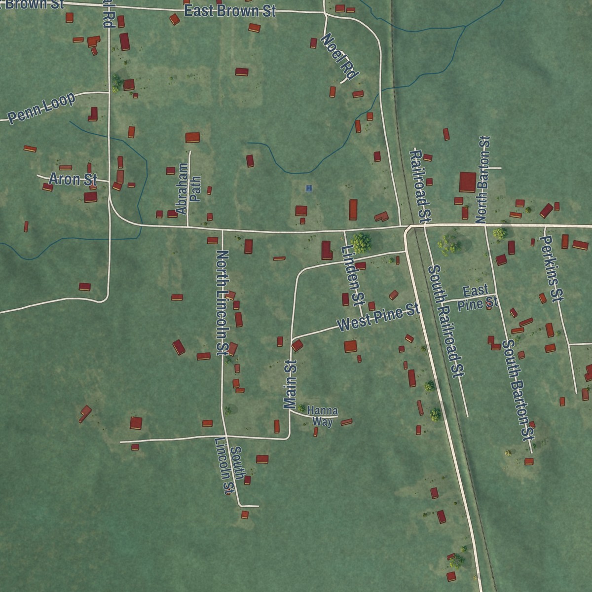 Second close-up of the map of Woodson, Arkansas print showing more streets and buildings