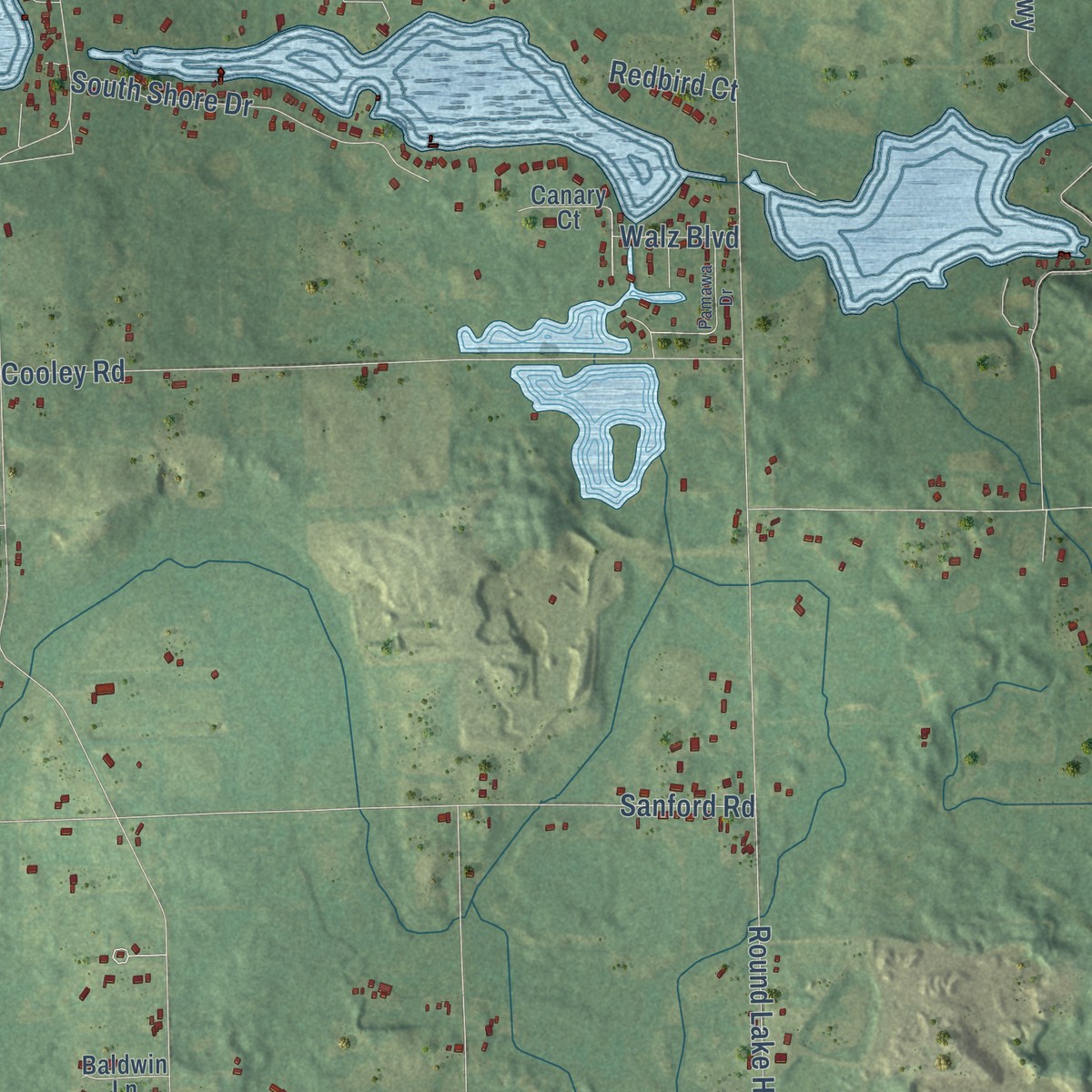 Second close-up of the map of Woodstock, Michigan print showing more streets and buildings