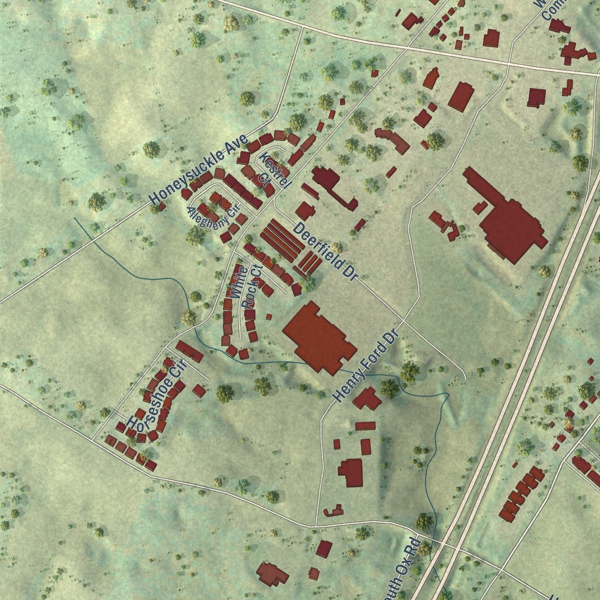 Second close-up of the map of Woodstock, Virginia print showing more streets and buildings