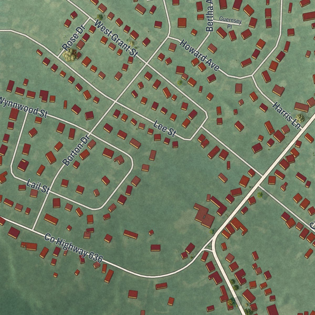 Second close-up of the map of Woodstown, New Jersey print showing more streets and buildings