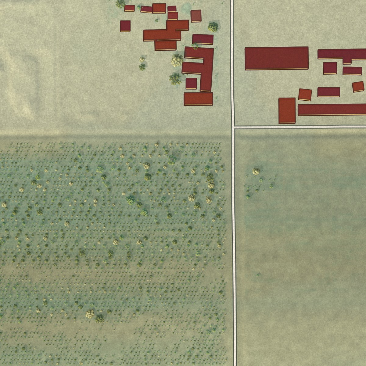 Second close-up of the map of Woodville, California print showing more streets and buildings