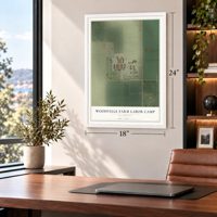 Woodville Farm Labor Camp, California map, 18 x 24 inch print in a white frame in a home office
