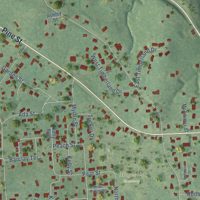 Second close-up of the map of Woodville, Texas print showing more streets and buildings