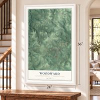 Woodward, Clearfield County, Pennsylvania map, 24 x 36 inch print in a white frame by a staircase