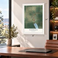 Woodworth, North Dakota map, 18 x 24 inch print in a white frame in a home office