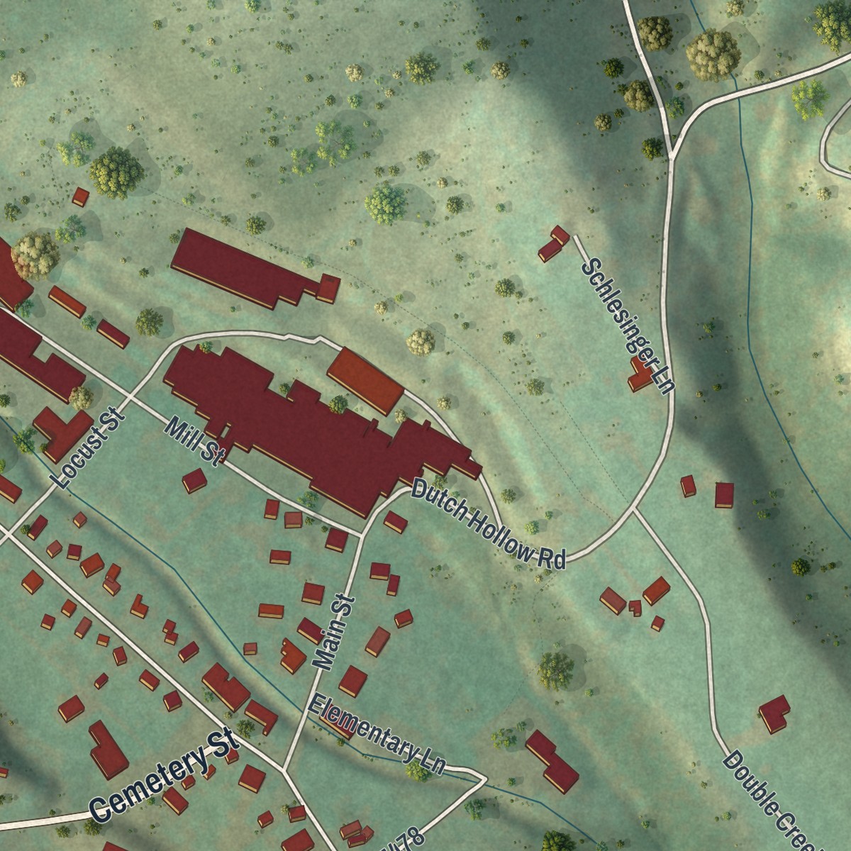 Second close-up of the map of Woolrich, Pennsylvania print showing more streets and buildings