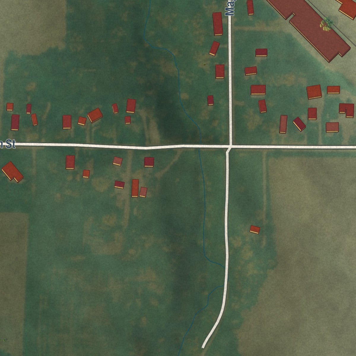 Second close-up of the map of Woolstock, Iowa print showing more streets and buildings