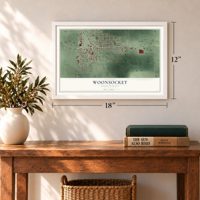 Woonsocket, South Dakota map, 12 x 18 inch print in a white frame in an entryway