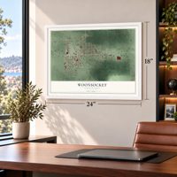 Woonsocket, South Dakota map, 18 x 24 inch print in a white frame in a home office