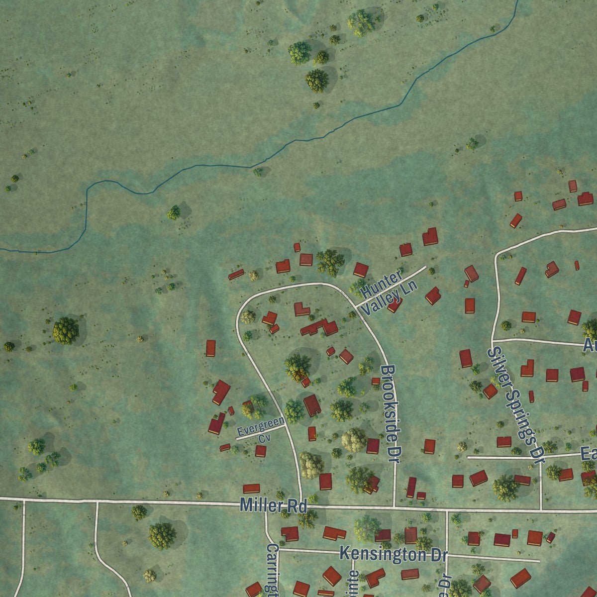 Second close-up of the map of Wooster, Arkansas print showing more streets and buildings