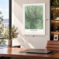 Wooster, Ohio map, 18 x 24 inch print in a white frame in a home office