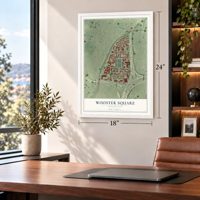 Wooster Square, Connecticut map, 18 x 24 inch print in a white frame in a home office