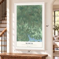 Worth, Butler County, Pennsylvania map, 24 x 36 inch print in a white frame by a staircase