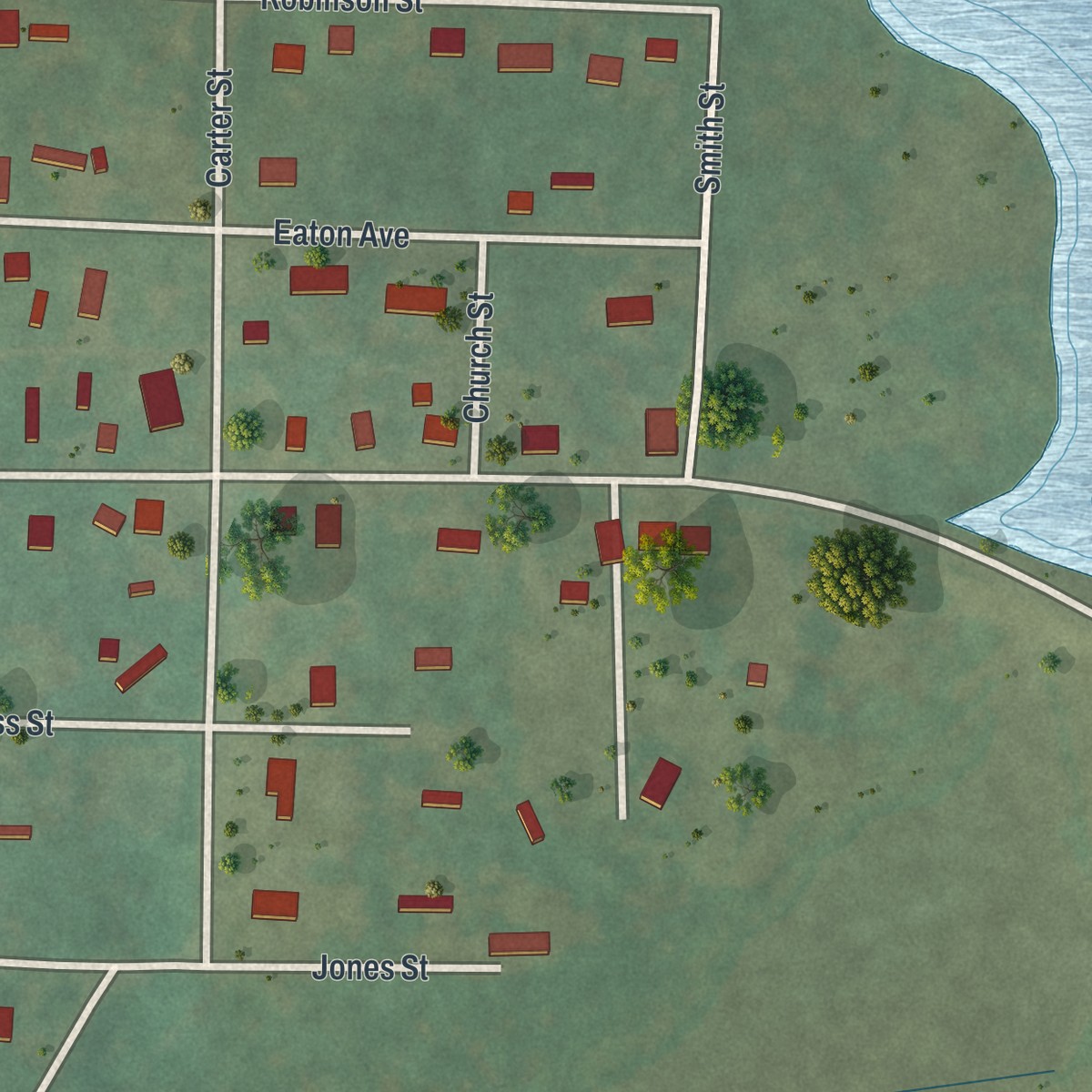 Second close-up of the map of Wortham, Missouri print showing more streets and buildings