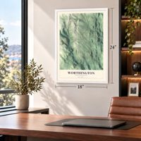 Worthington, Massachusetts map, 18 x 24 inch print in a white frame in a home office