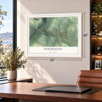 Worthington, Pennsylvania map, 18 x 24 inch print in a white frame in a home office