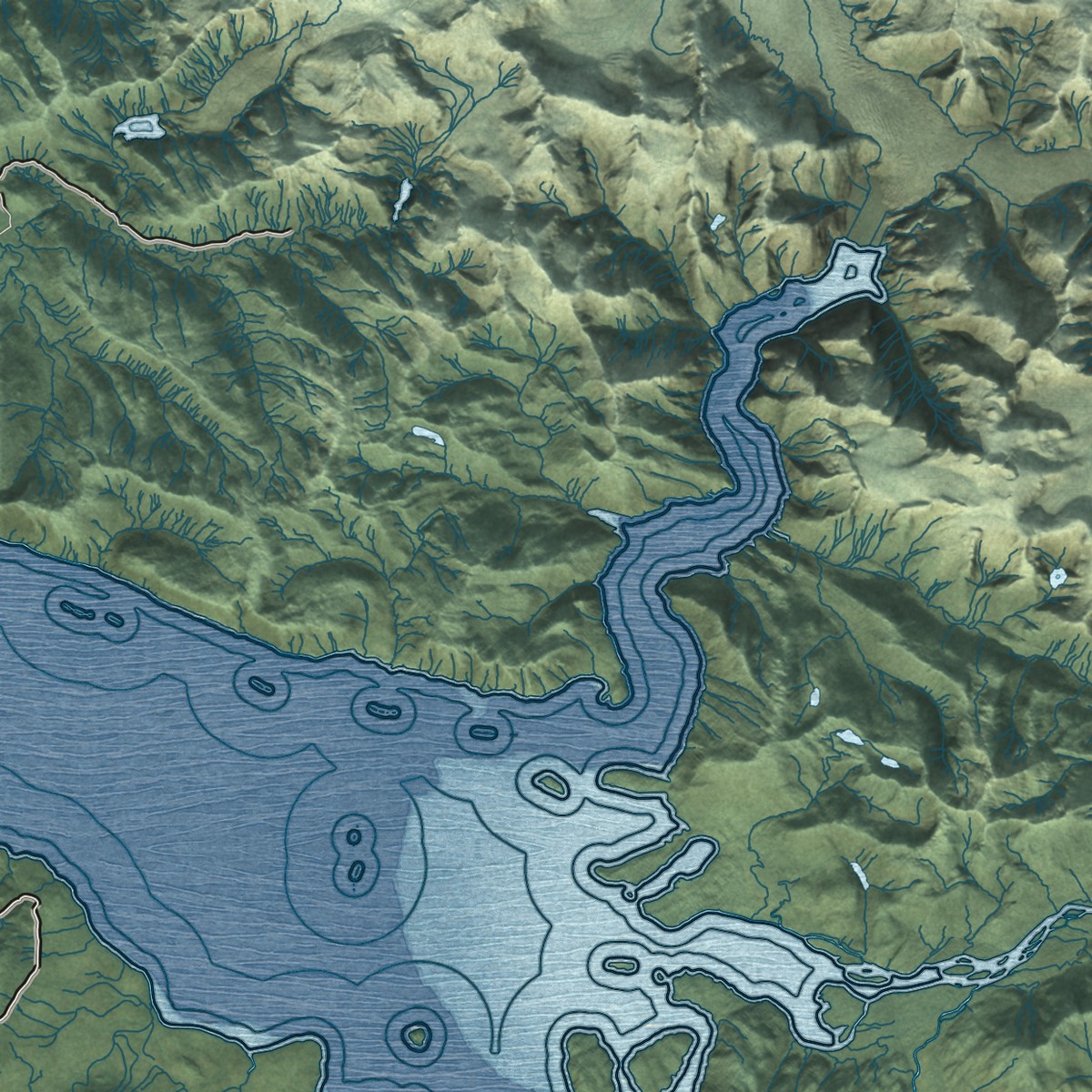 Second close-up of the map of Wrangell, Alaska print showing more streets and buildings