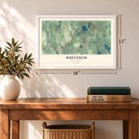 Wrentham, Massachusetts map, 12 x 18 inch print in a white frame in an entryway