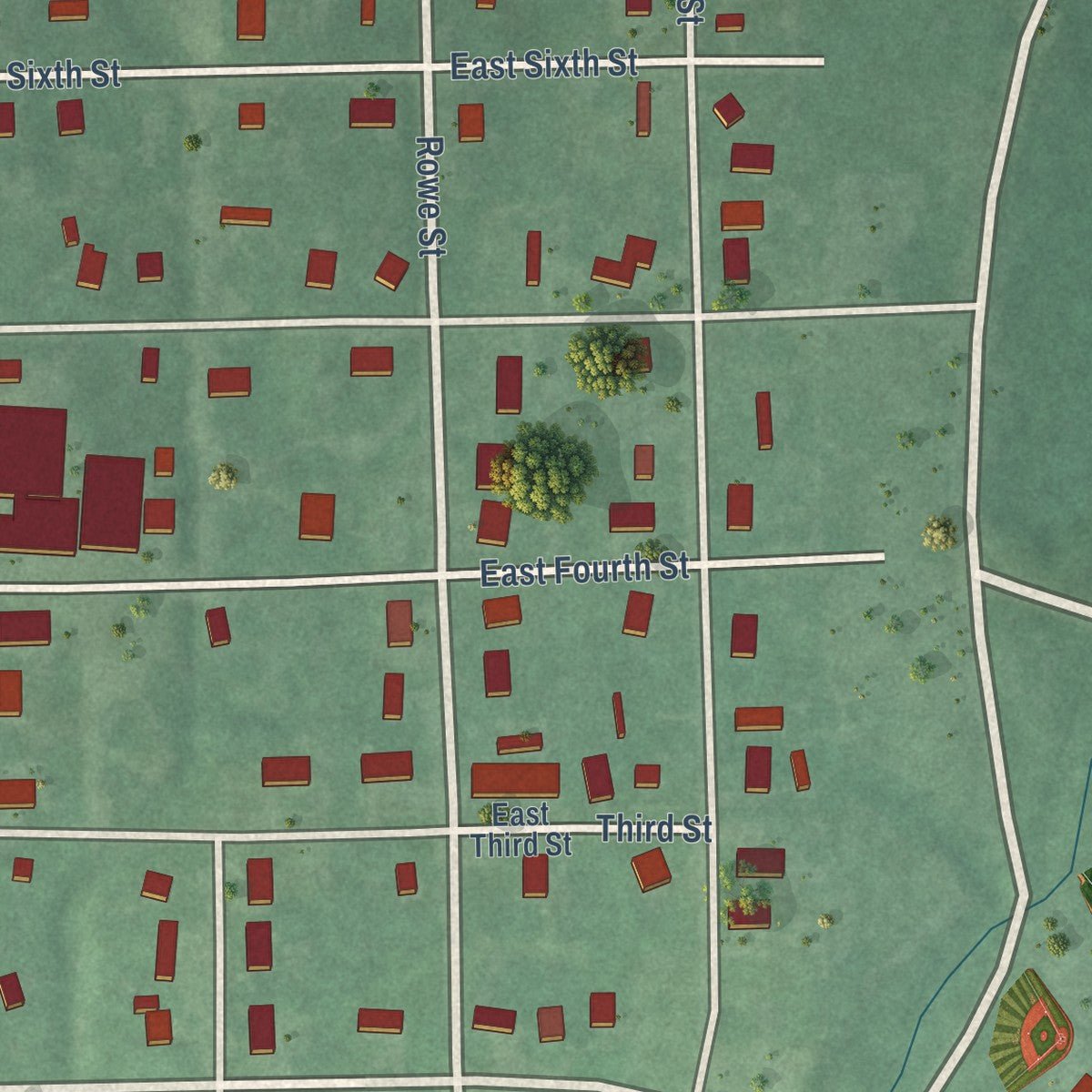 Second close-up of the map of Wright City, Oklahoma print showing more streets and buildings
