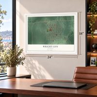 Wright City, Oklahoma map, 18 x 24 inch print in a white frame in a home office