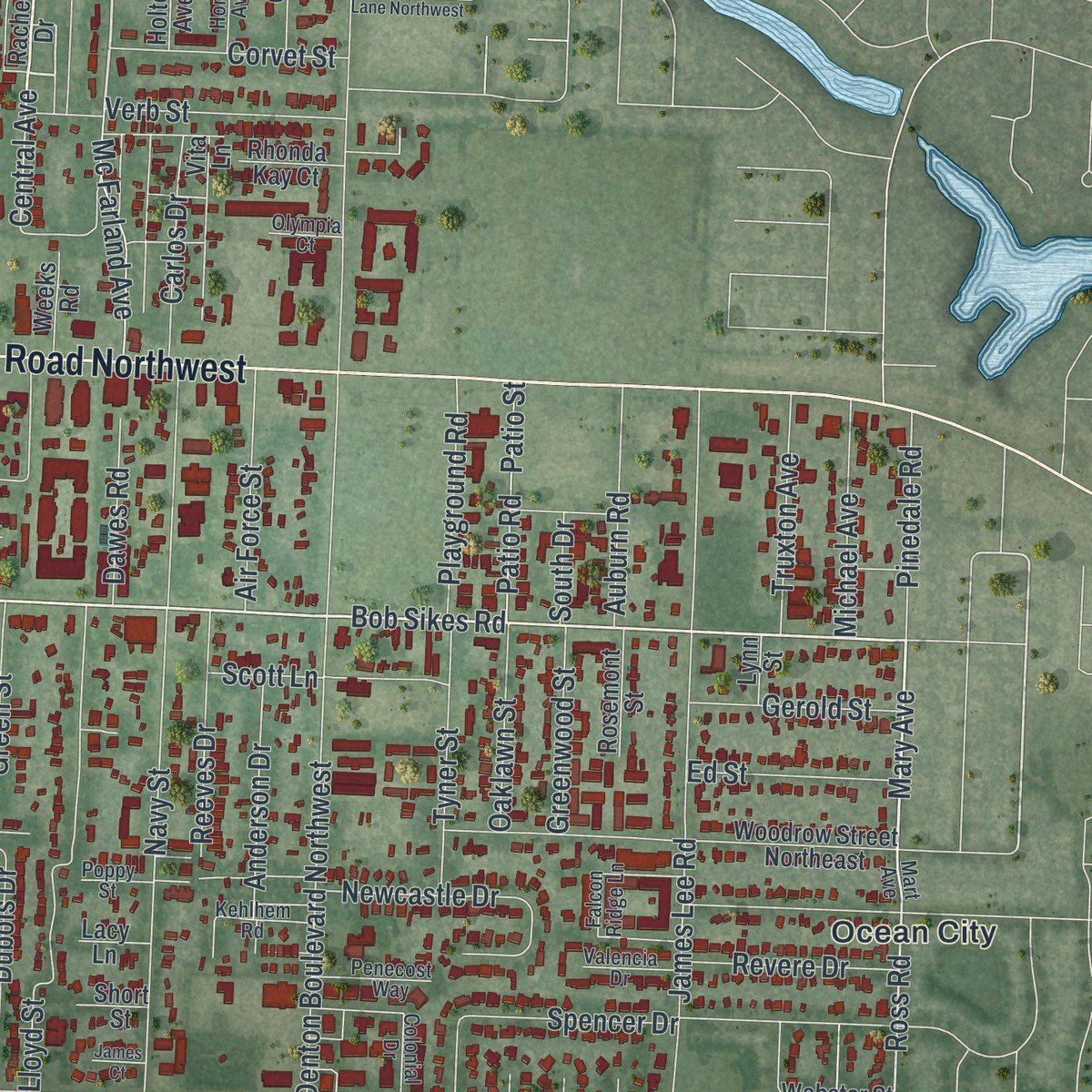 Second close-up of the map of Wright, Florida print showing more streets and buildings