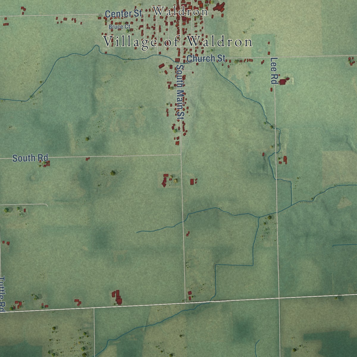 Second close-up of the map of Wright, Hillsdale County, Michigan print showing more streets and buildings