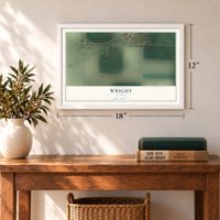 Wright, Kansas map, 12 x 18 inch print in a white frame in an entryway