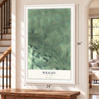 Wright, New York map, 24 x 36 inch print in a white frame by a staircase