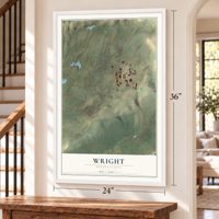 Wright, Pennsylvania map, 24 x 36 inch print in a white frame by a staircase