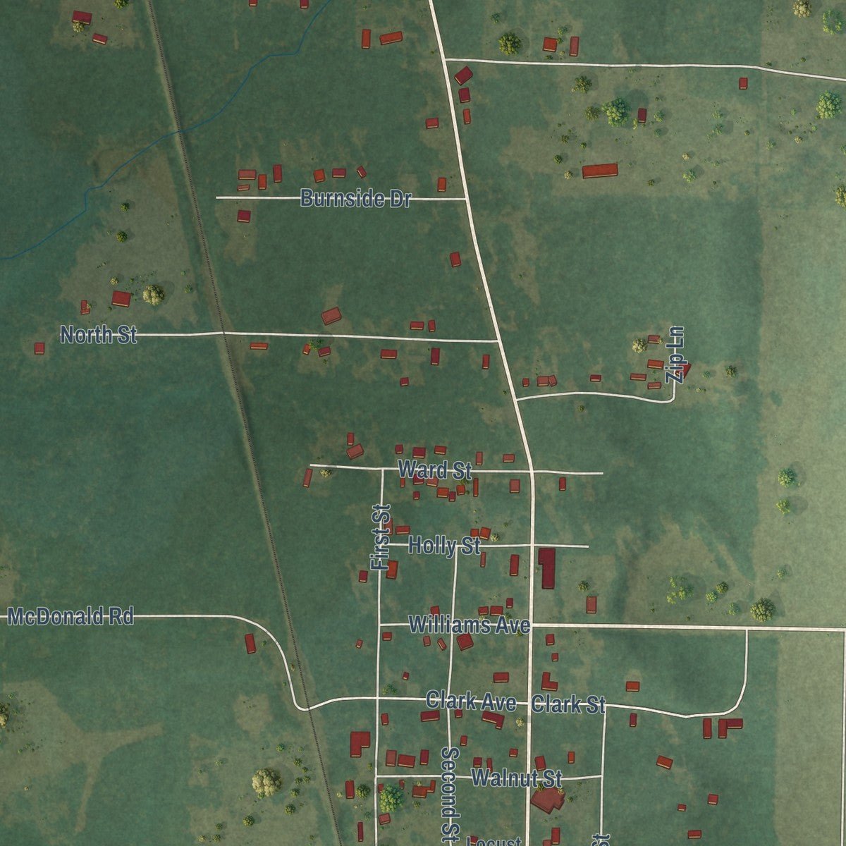 Second close-up of the map of Wrightsville, Arkansas print showing more streets and buildings