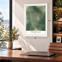 Wrightsville, Georgia map, 18 x 24 inch print in a white frame in a home office