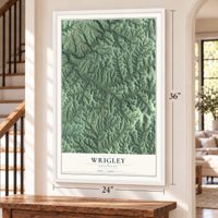 Wrigley, Kentucky map, 24 x 36 inch print in a white frame by a staircase