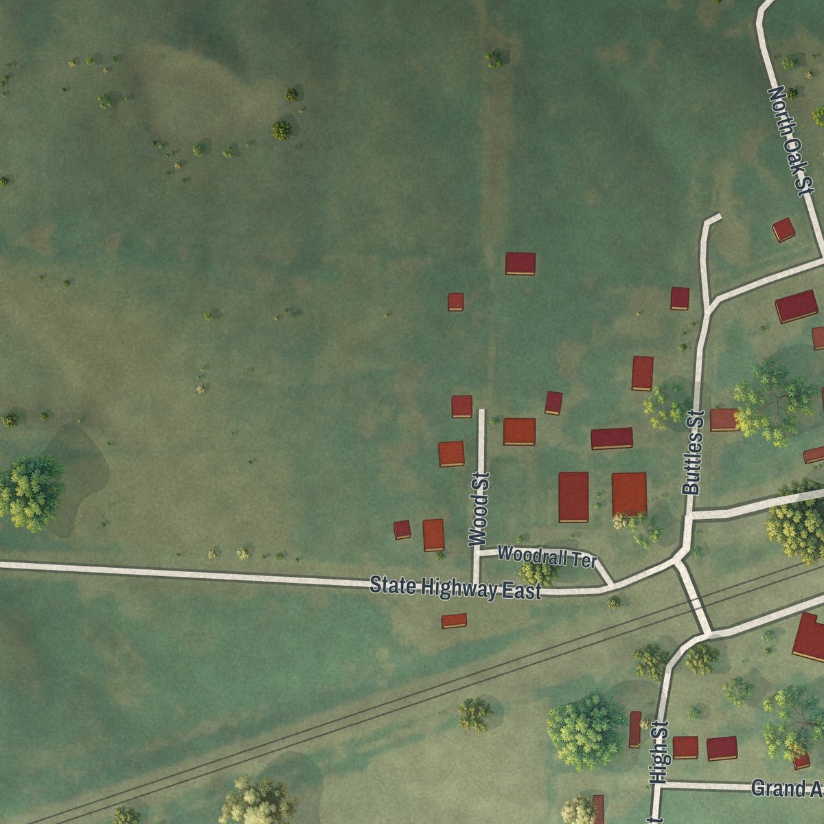 Second close-up of the map of Wyaconda, Missouri print showing more streets and buildings