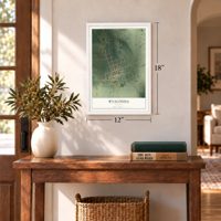Wyaconda, Missouri map, 12 x 18 inch print in a white frame in an entryway
