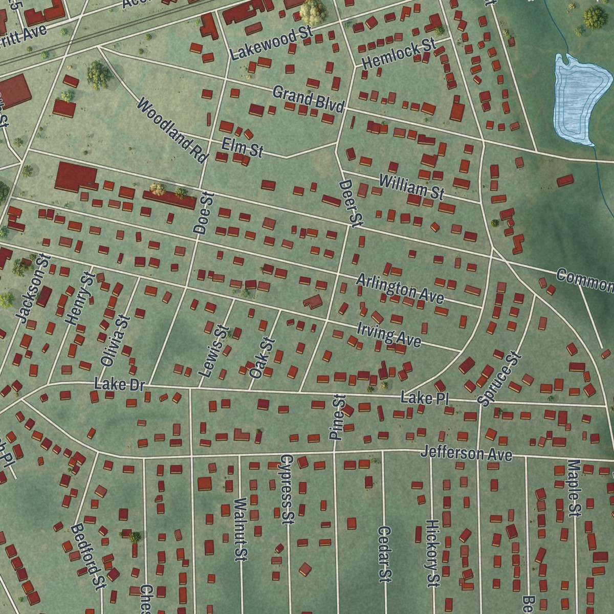 Second close-up of the map of Wyandanch, New York print showing more streets and buildings