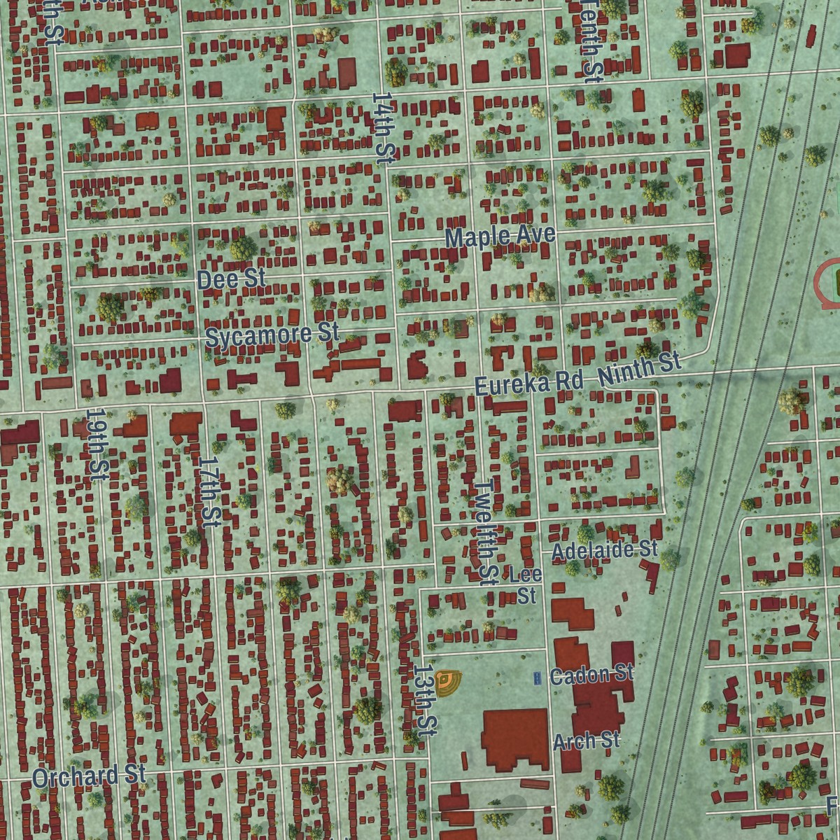 Second close-up of the map of Wyandotte, Michigan print showing more streets and buildings