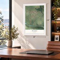 Wyanet, Illinois map, 18 x 24 inch print in a white frame in a home office