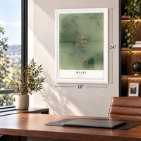 Wyatt, Indiana map, 18 x 24 inch print in a white frame in a home office