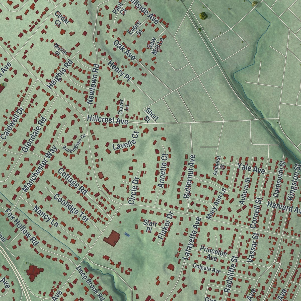 Second close-up of the map of Wyckoff, New Jersey print showing more streets and buildings