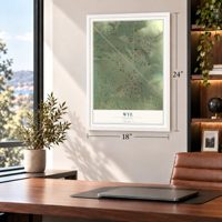 Wye, Montana map, 18 x 24 inch print in a white frame in a home office