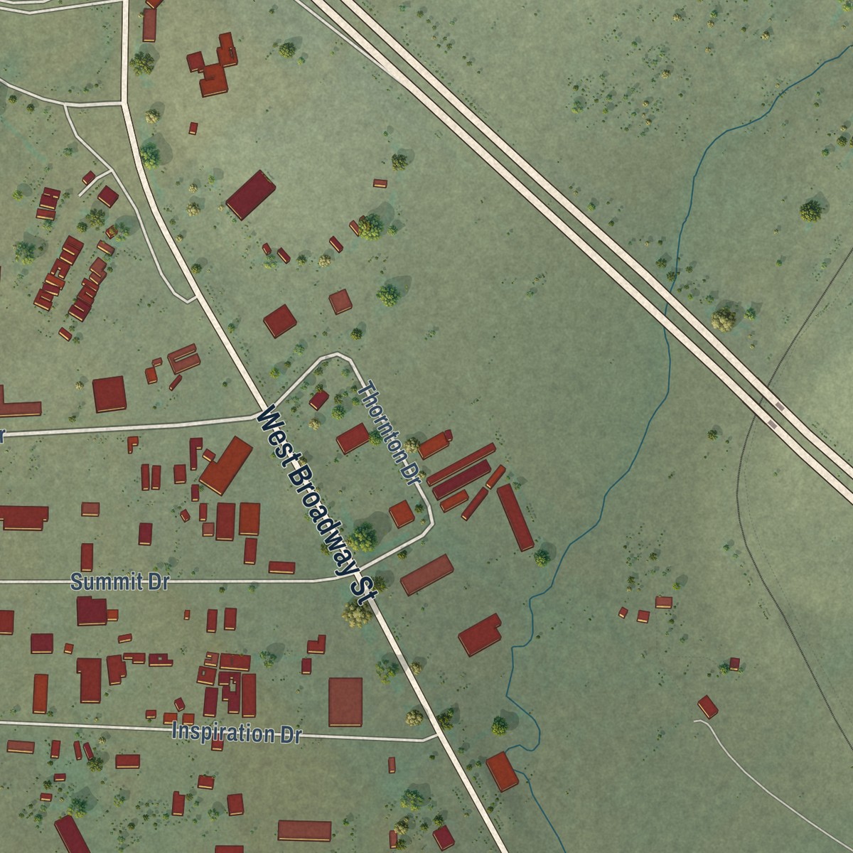 Second close-up of the map of Wye, Montana print showing more streets and buildings