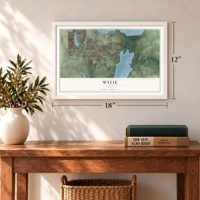 Wylie, Texas map, 12 x 18 inch print in a white frame in an entryway