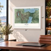 Wylie, Texas map, 18 x 24 inch print in a white frame in a home office